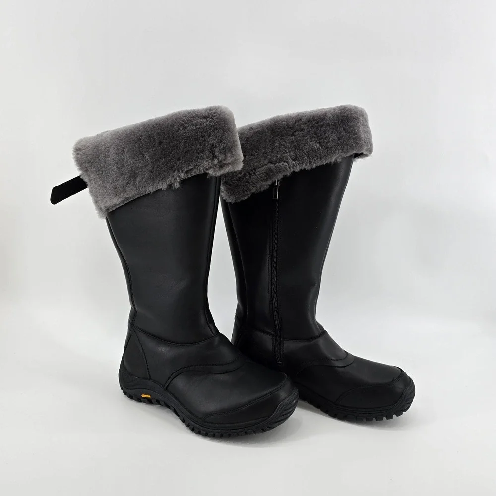 UGG Miko Tall Boot Womens Waterproof Leather Sheepskin Black 1012519 Sz 10